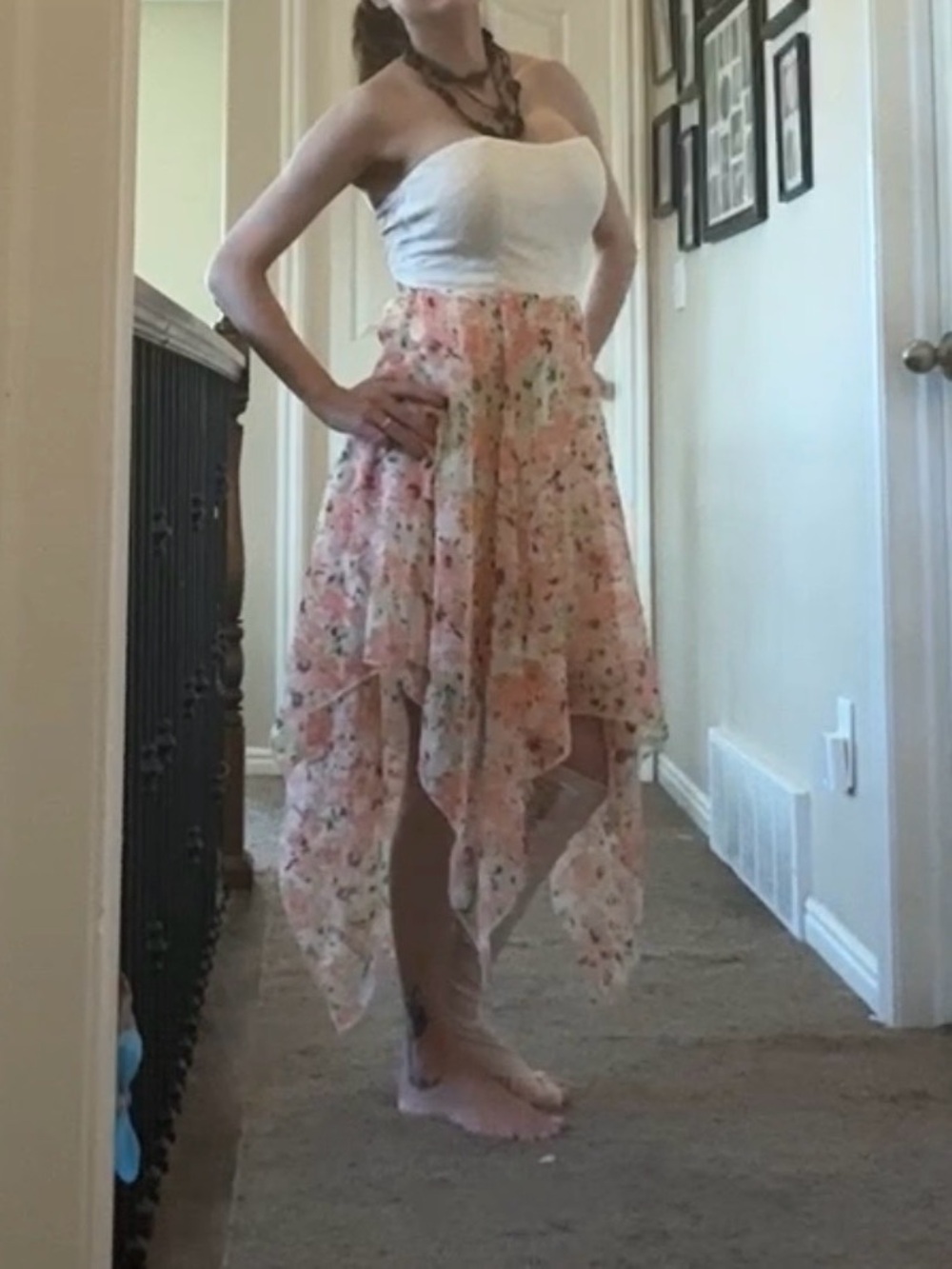 NWOT medium strapless Small Floral Handkerchief Hem dress by almost famous